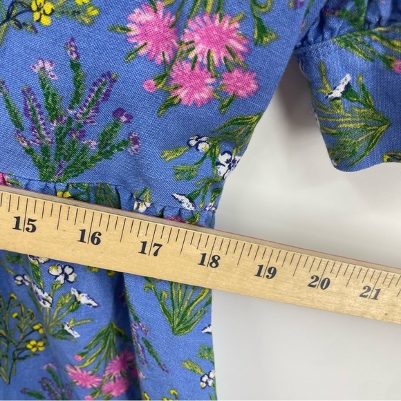 Loft Women’s Floral Puff Sleeve Blue Floral Linen-Blend Dress Size 10 Easter - Picture 8 of 9